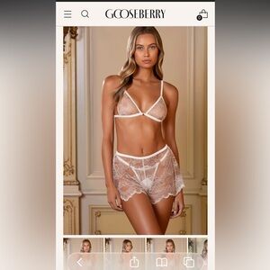Gooseberry intimates lace bra, panty, shorts set *NEVER WORN*